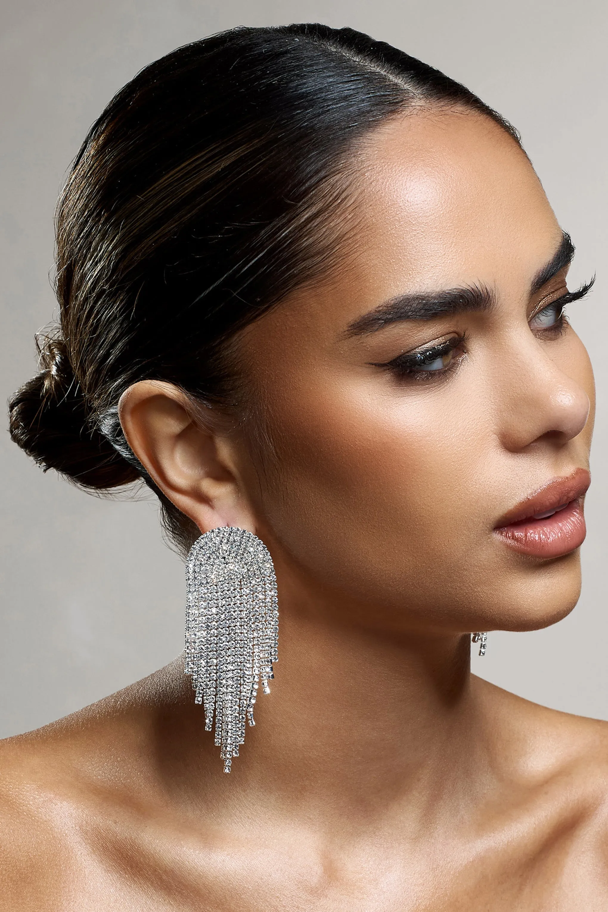 Waterfall | Silver Diamante Tassel Earrings