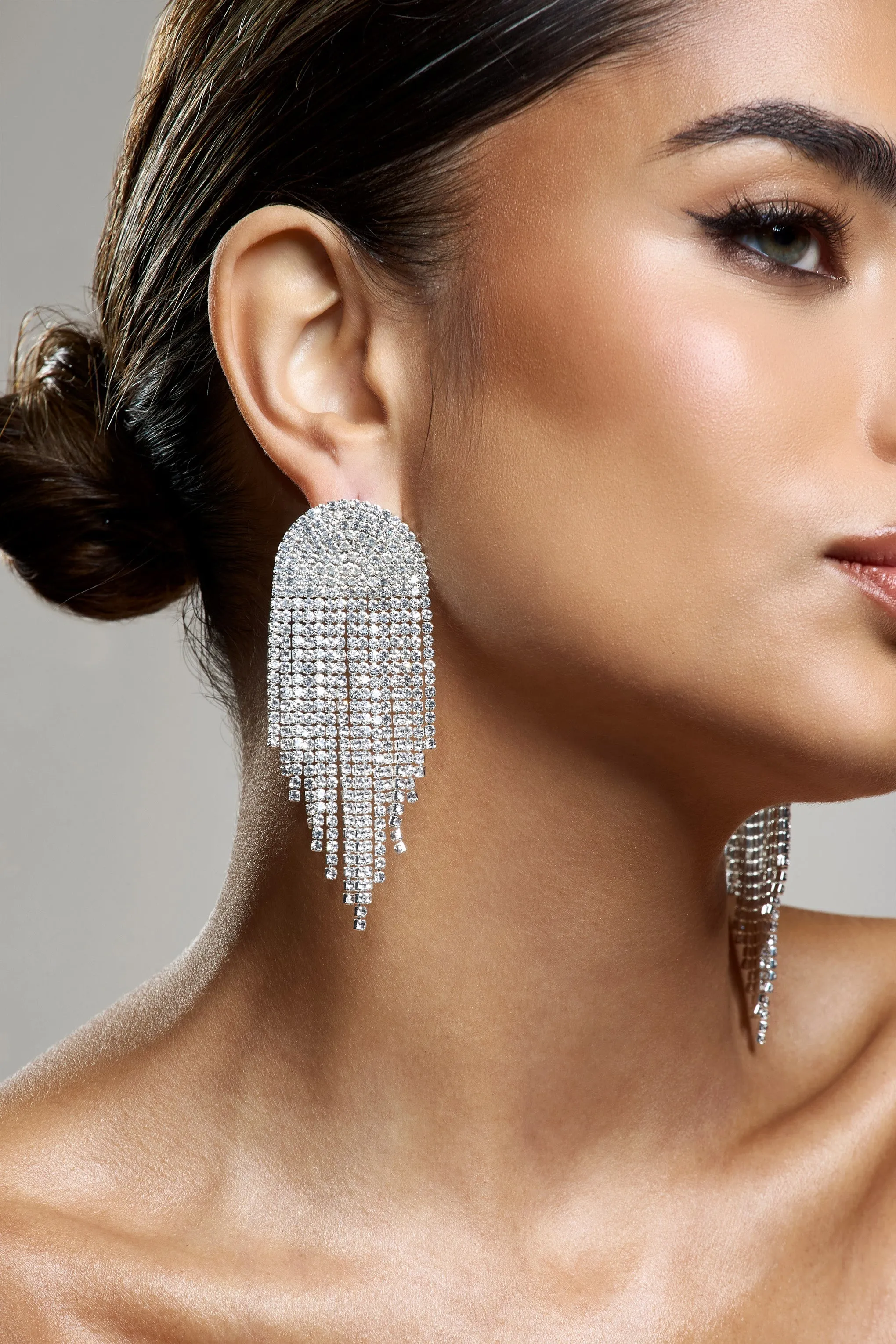 Waterfall | Silver Diamante Tassel Earrings