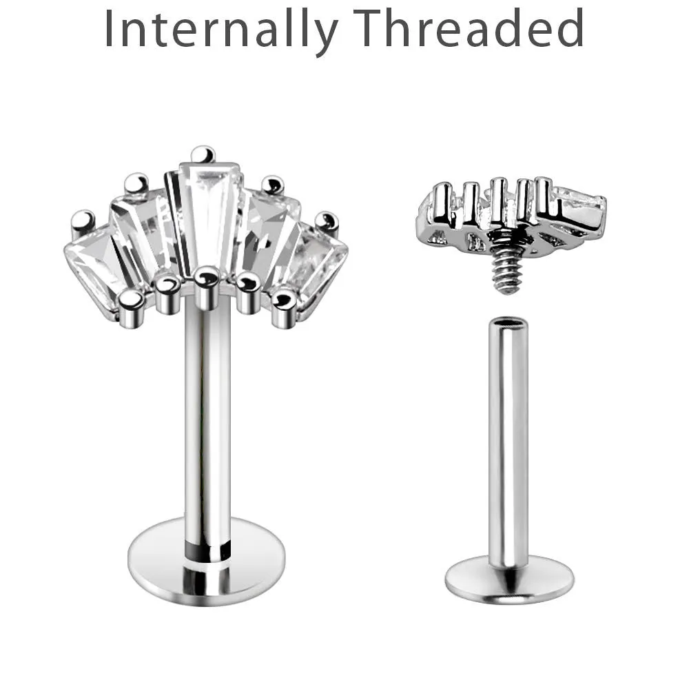 WildKlass Internally Threaded 316L Stainless Steel Curved Prong Set Baguette CZ Labret